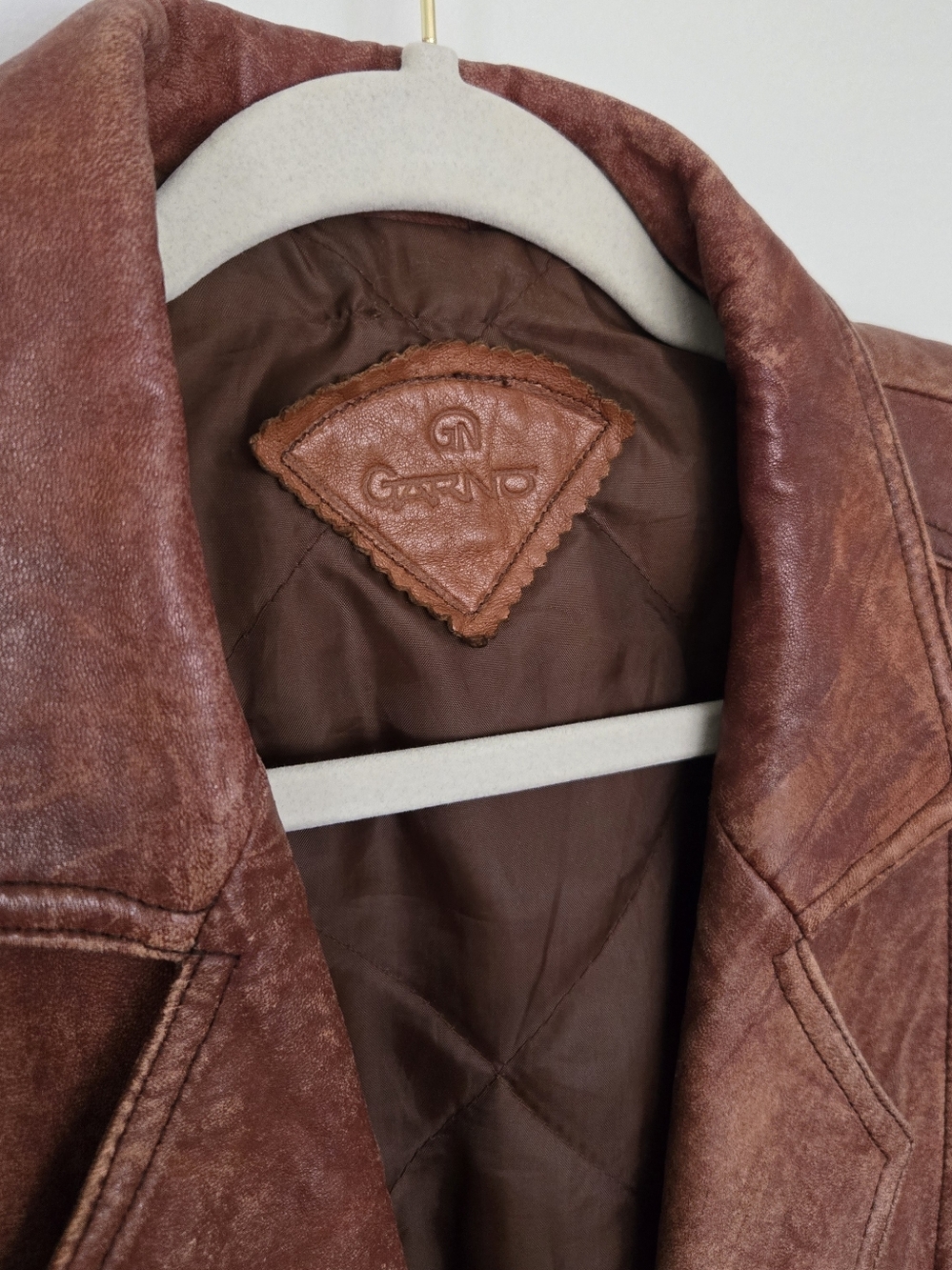 Vintage Style Brown Leather Jacket Distressed Patina Italy Buttons - Picture 5 of 10